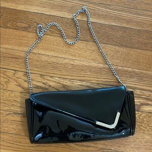 Black Patent Leather Clutch with Chain Strap